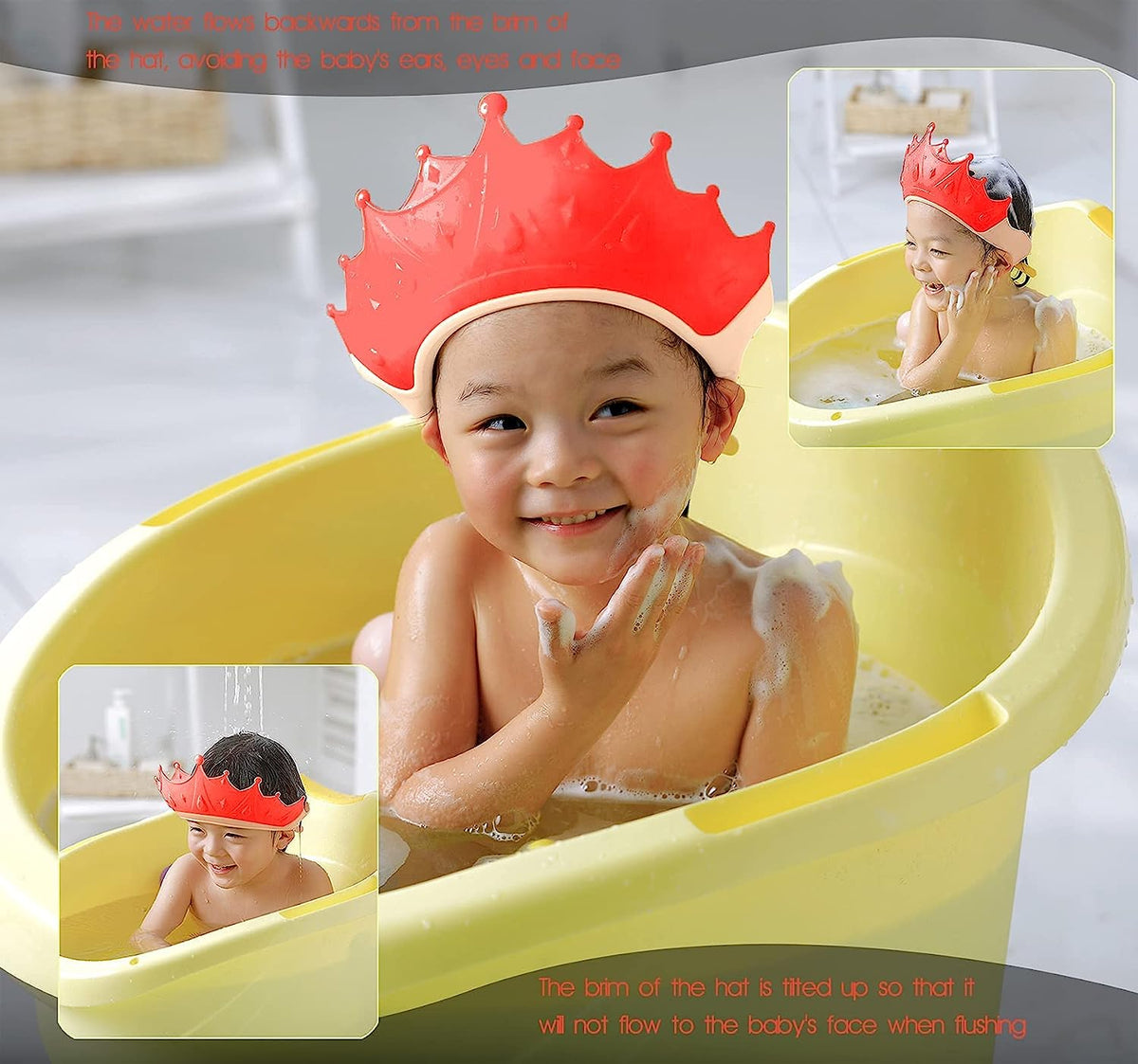 Palarie de protectie pentru baie, reglabila, protejeaza ochii copiilor de sampon