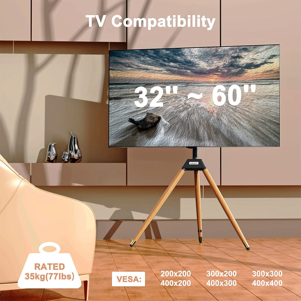 Suport TV rotativ, tip trepied, pentru podea, TV 32-60 inch