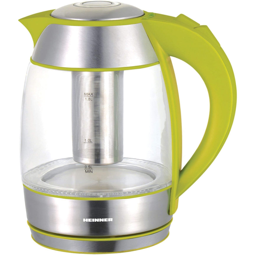 Fierbator electric Heinner HEK-TF2200GR, cu filtru de ceai, 2200 W, 1.8 litri, carcasa din sticla, verde