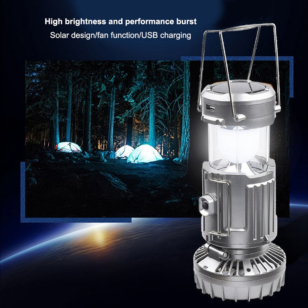 Lampa de camping 2 in 1, ventilator, incarcare USB, 13x10x21 cm