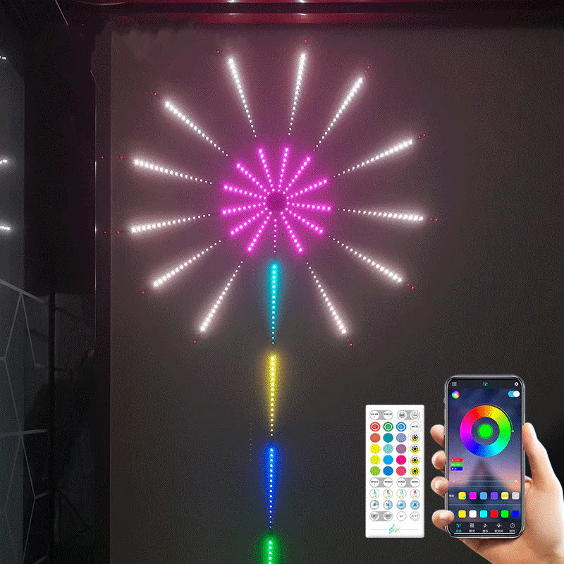 Instalatie artificii LED Smart, RGB, muzica, telecomanda si control din smartphone, multicolor