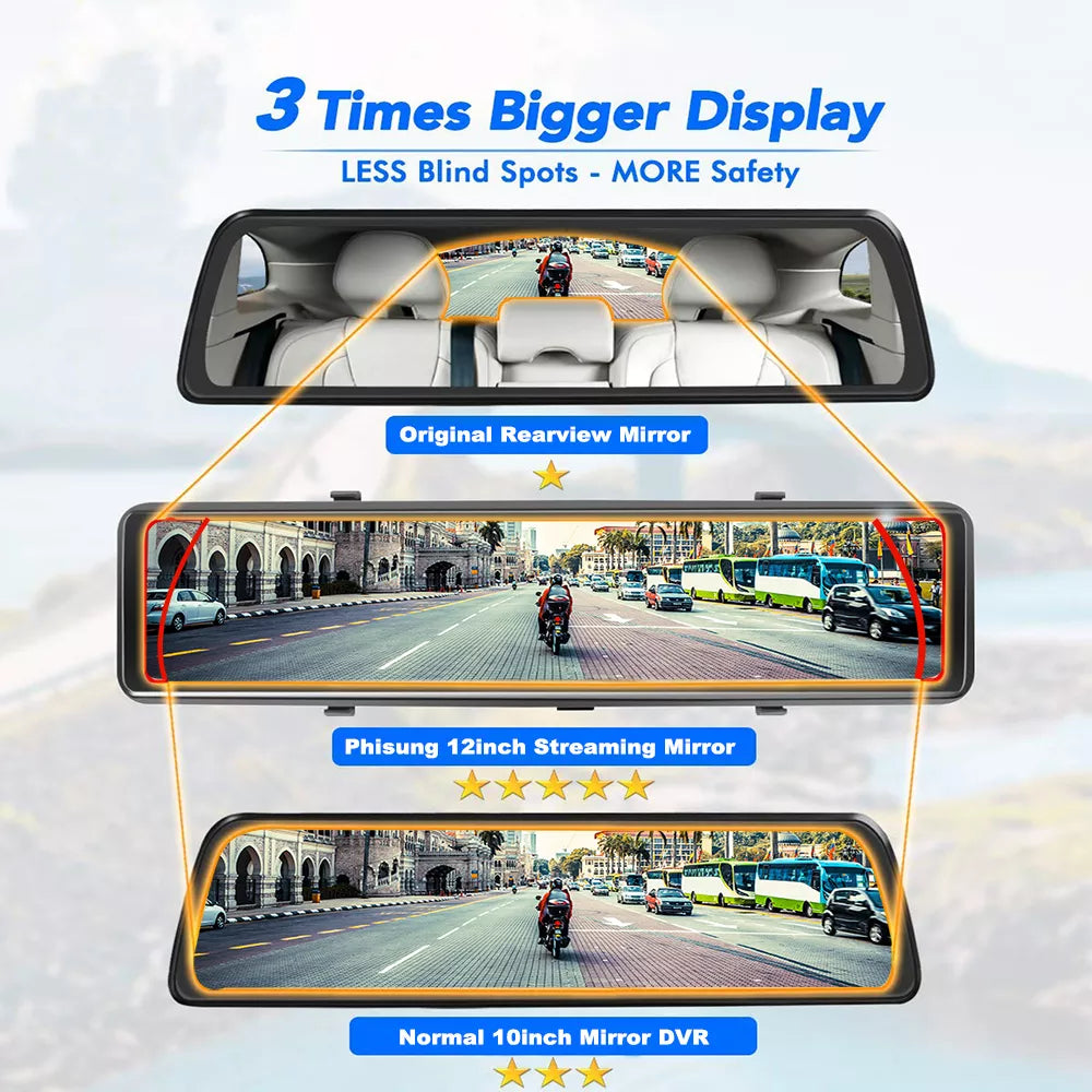 Oglinda auto smart 12 inch, 4G, QuadCore, 4GB RAM, 32GB ROM, Android 8.1, GPS, ADAS, Wifi, Bluetooth, monitorizare parcare, camera marsarier