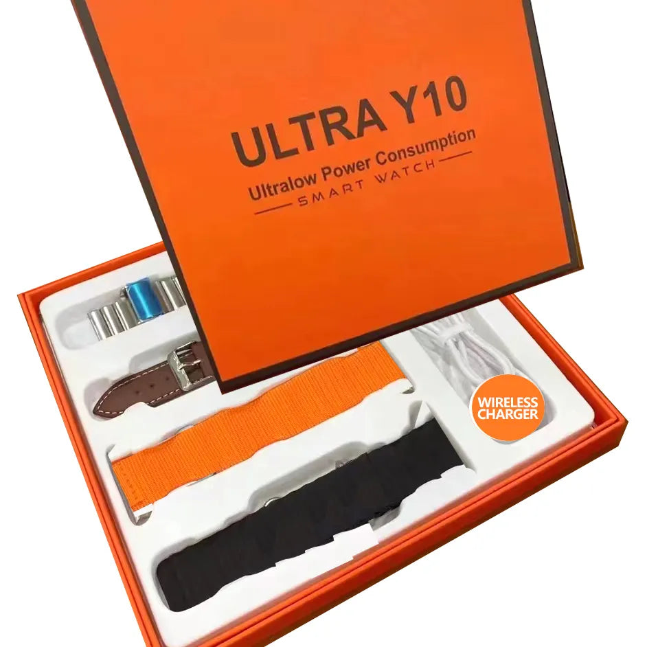 Ceas Smartwatch Ultra Y10, ecran 2.0&quot;, 4 curele, incarcare wireless