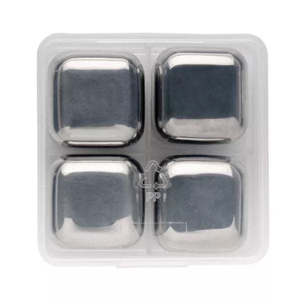 Set 4 cuburi gheata inox, reutilizabile, nu dilueaza bautura, metalice 2.5 x 2.5 cm