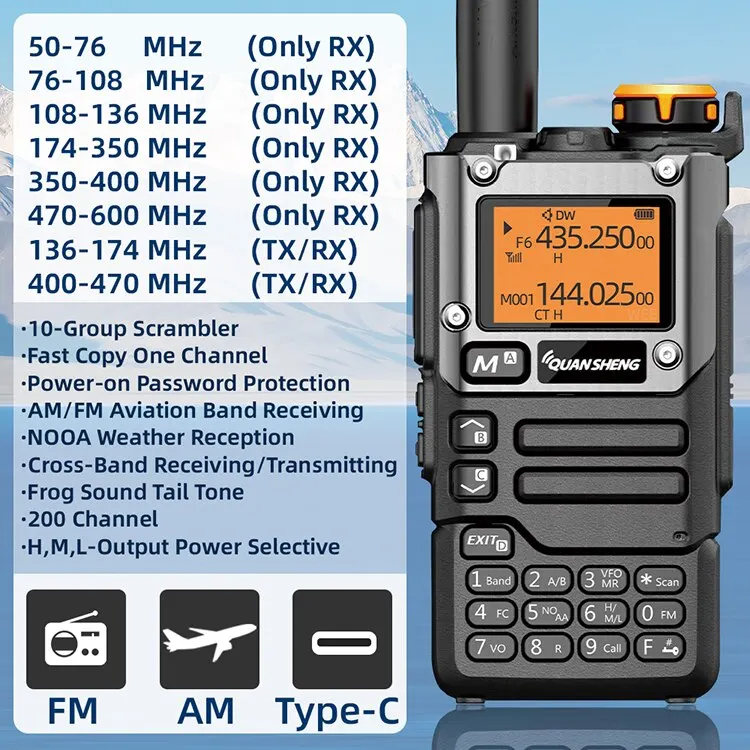 Statie Radio emisie-receptie Walkie Talkie Quansheng UV-K5(8) 5W, UHF, VHF, DTMF, FM Dual Band Two Way Radio, NOAA Weather Alarm