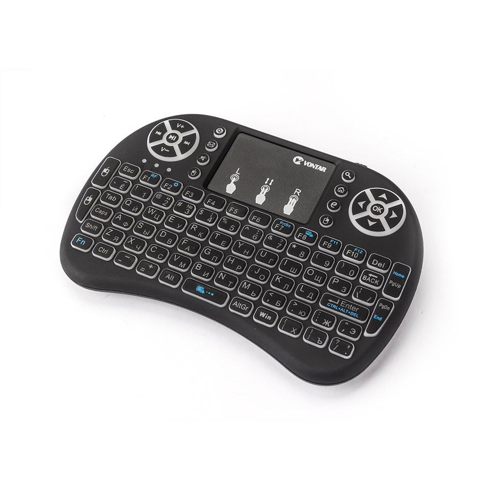 Mini tastatura wireless, cu touchpad, iluminata LED pentru PC, Laptop, Tableta, Xbox, Smart TV, Play Station, Raza 10m