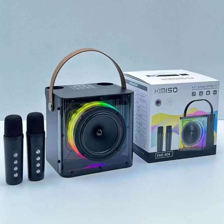 Sistem Karaoke Kimiso KMS-804,  Bluetooth 5.3, TWS, 2 microfoane Wireless, 12 lumini disco, 4 modificări de voce
