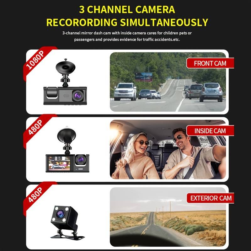 Camera auto tripla FullHD, 3 camere-fata/spate/interior, ecran 2&#39;&#39;, G Senzor