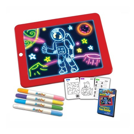 Tableta luminoasa pentru desenat, Magic Pad, carioci speciale si sabloane incluse, divertisment educativ