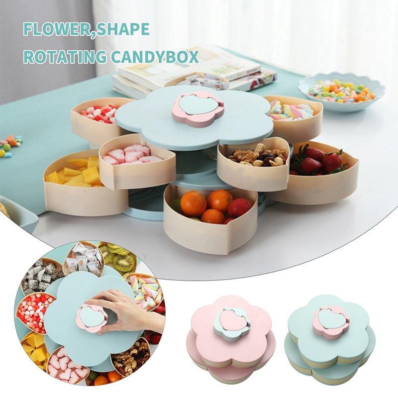 Cutie pentru bomboane  in forma de floare, cu compartiment rotativ, 2 nivele