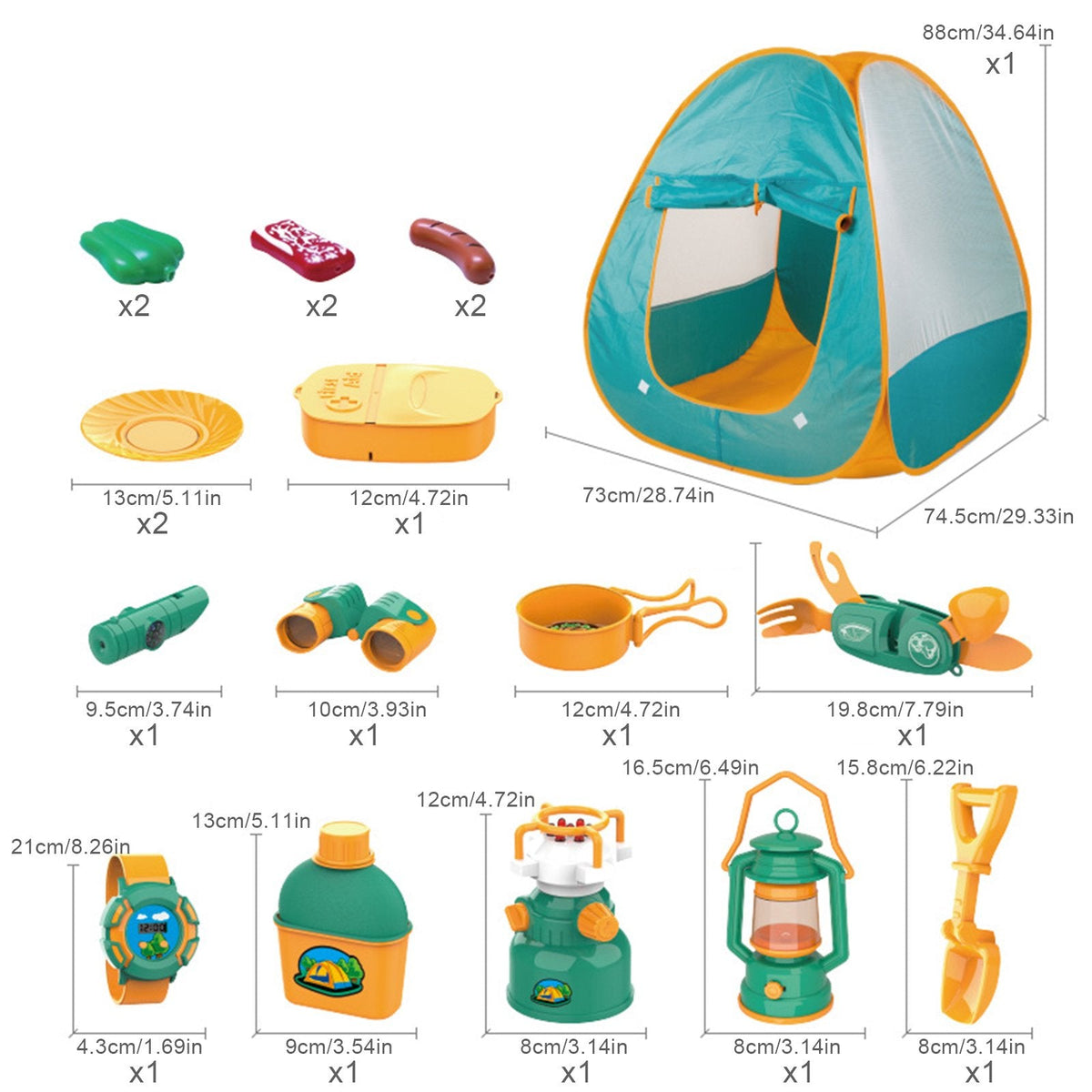 Set camping exterior/interior pentru copii, 19 piese, pentru 1-2 copii mici