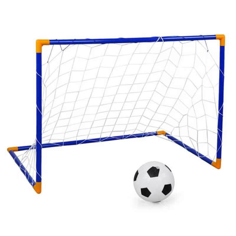 Poarta de fotbal din plastic, albastra, cu minge si pompa 105x76x69cm