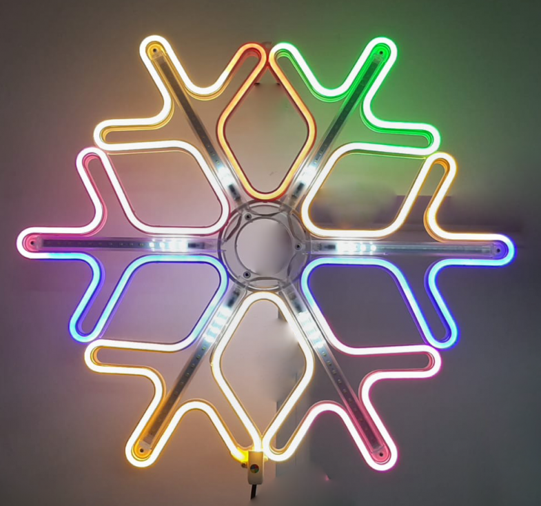 Decoratiune Craciun Fulg de Nea, Neon LED, 2 Fete, 60x60cm, Multicolor