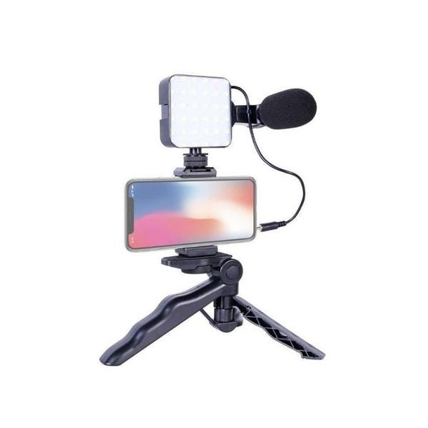 Suport telefon cu lampa LED, microfon si trepied, pentru vloggeri, KD4920