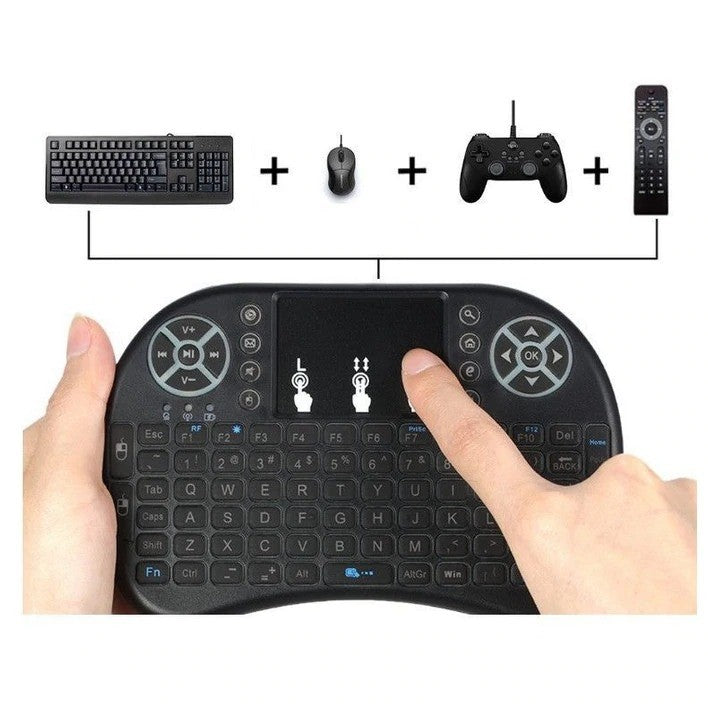 Mini tastatura wireless, cu touchpad, iluminata LED pentru PC, Laptop, Tableta, Xbox, Smart TV, Play Station, Raza 10m