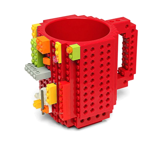 Cana customizabila cu piese lego, pentru copii, 350 ml, plastic