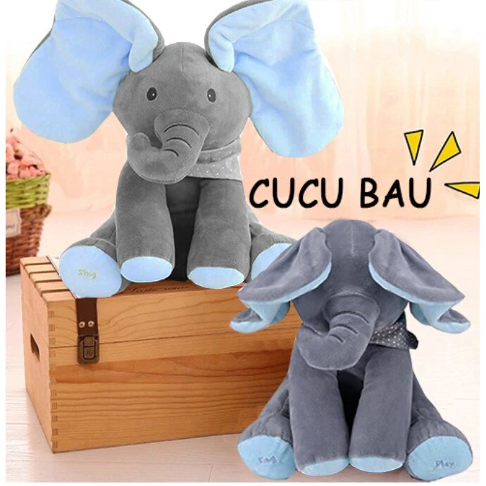 Jucarie de plus interactiva muzicala, Elefantul Cucu-Bau, 30 cm