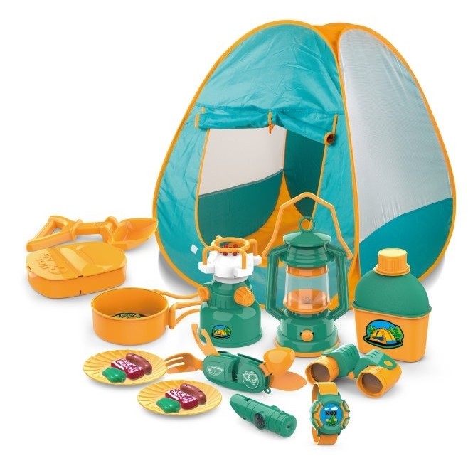 Set camping exterior/interior pentru copii, 19 piese, pentru 1-2 copii mici