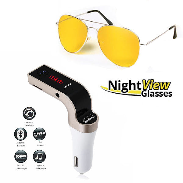 Ochelari pentru condus noaptea + Car kit auto G7 Bluetooth modulator FM